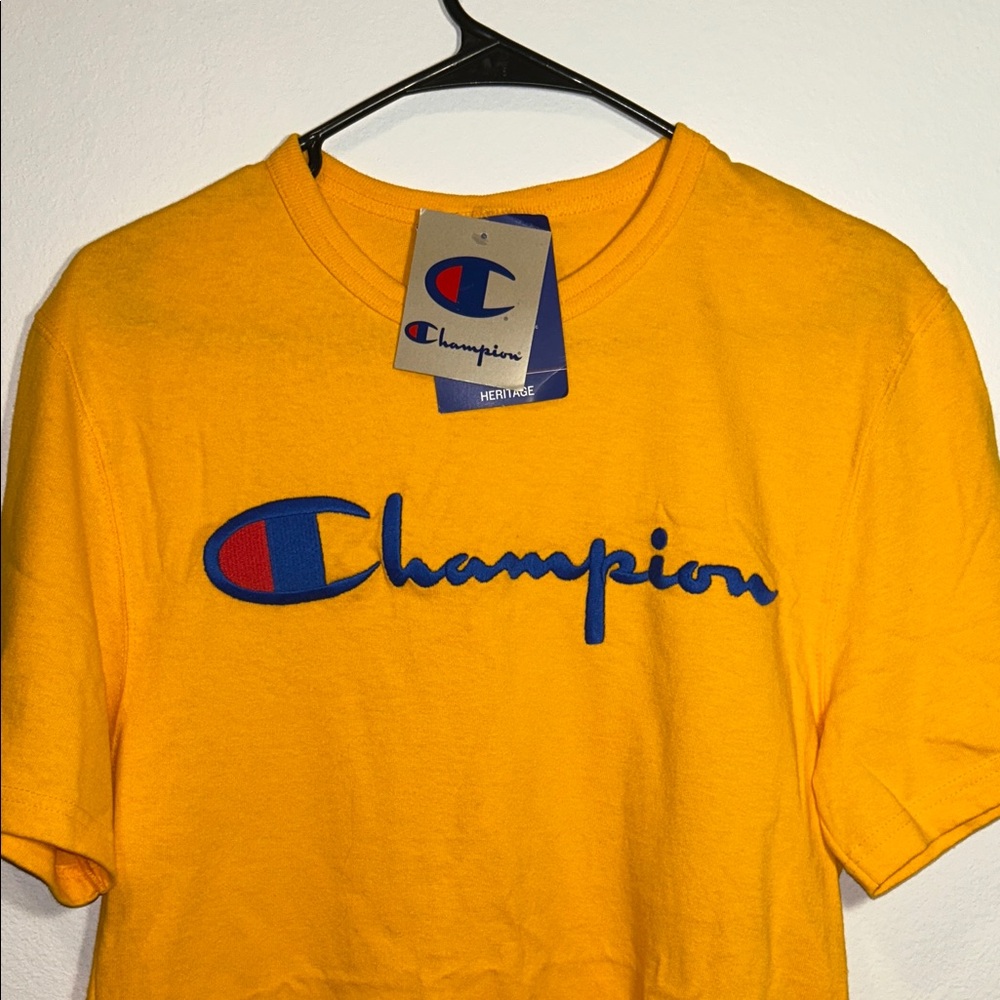 Champion Gold Tee with Blue Logo